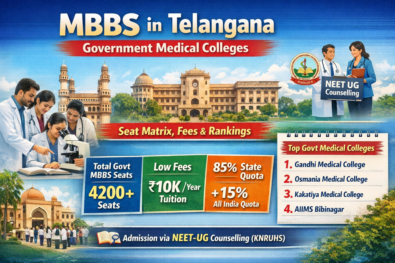 Seat Matrix, Fees & Rankings for MBBS in Telangana Government Medical Colleges